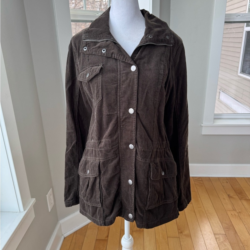 Vintage Ashley Chocolate Brown Corduroy Cotton Drawstring Utility Jacket XL